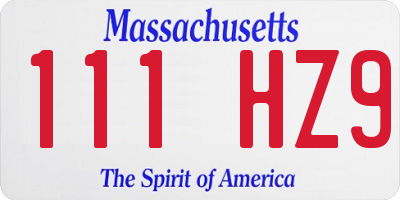 MA license plate 111HZ9