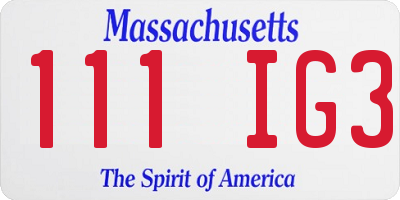 MA license plate 111IG3