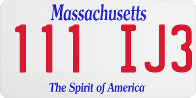MA license plate 111IJ3