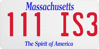 MA license plate 111IS3