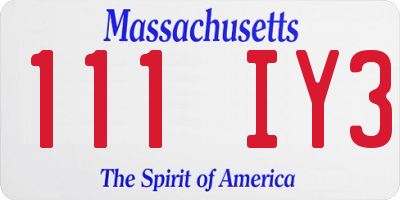 MA license plate 111IY3