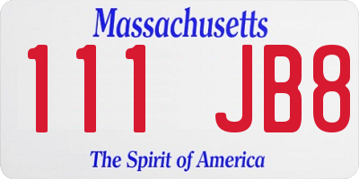 MA license plate 111JB8