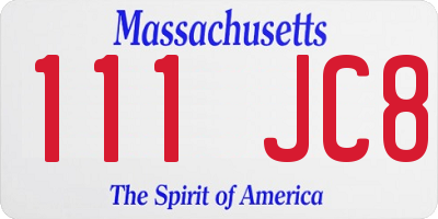 MA license plate 111JC8