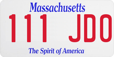 MA license plate 111JD0