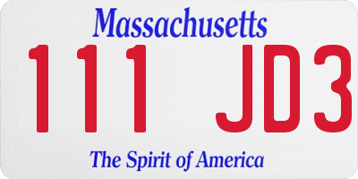 MA license plate 111JD3