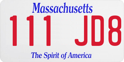 MA license plate 111JD8