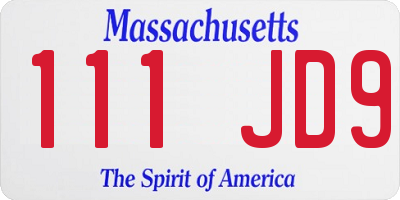 MA license plate 111JD9