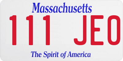 MA license plate 111JE0