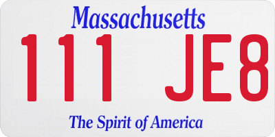 MA license plate 111JE8