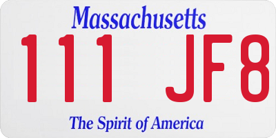 MA license plate 111JF8