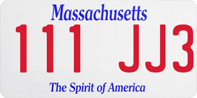 MA license plate 111JJ3