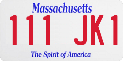 MA license plate 111JK1