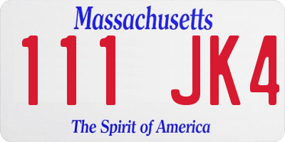 MA license plate 111JK4