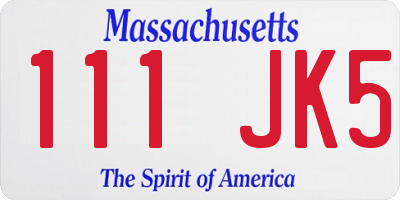 MA license plate 111JK5