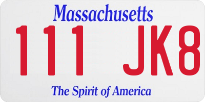 MA license plate 111JK8