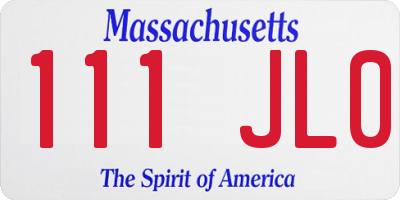 MA license plate 111JL0
