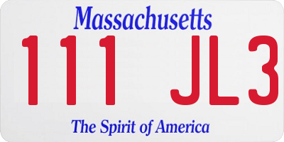 MA license plate 111JL3