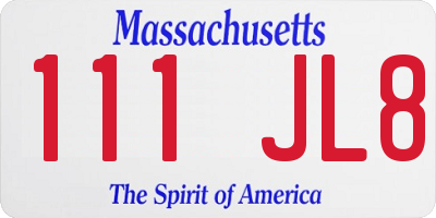 MA license plate 111JL8