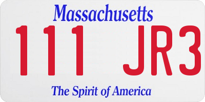 MA license plate 111JR3