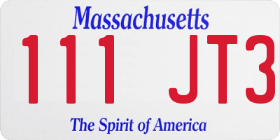 MA license plate 111JT3