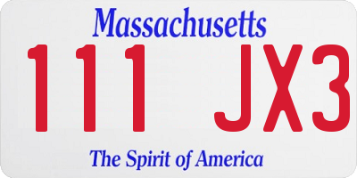 MA license plate 111JX3