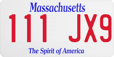 MA license plate 111JX9