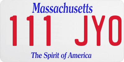 MA license plate 111JY0