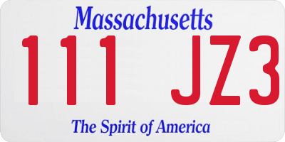MA license plate 111JZ3