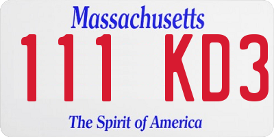 MA license plate 111KD3