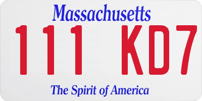 MA license plate 111KD7