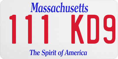 MA license plate 111KD9