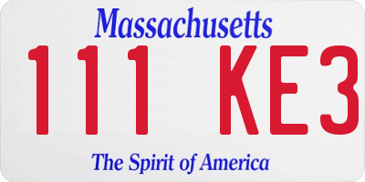 MA license plate 111KE3