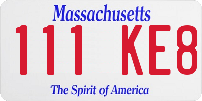 MA license plate 111KE8