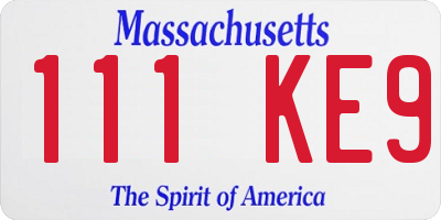 MA license plate 111KE9