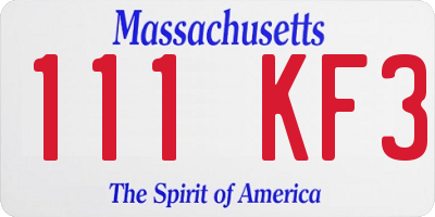 MA license plate 111KF3