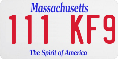 MA license plate 111KF9