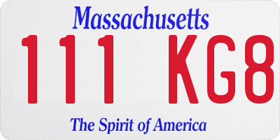 MA license plate 111KG8