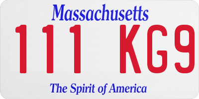MA license plate 111KG9