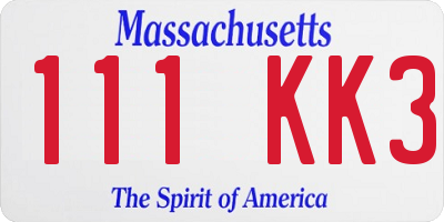 MA license plate 111KK3