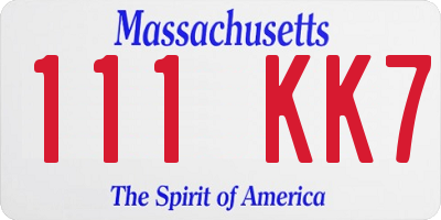 MA license plate 111KK7