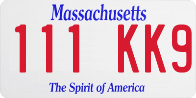 MA license plate 111KK9
