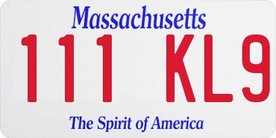 MA license plate 111KL9