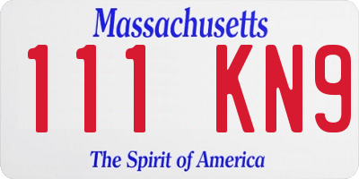 MA license plate 111KN9