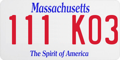 MA license plate 111KO3