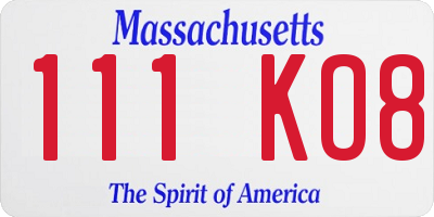 MA license plate 111KO8