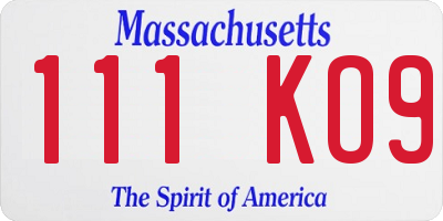 MA license plate 111KO9