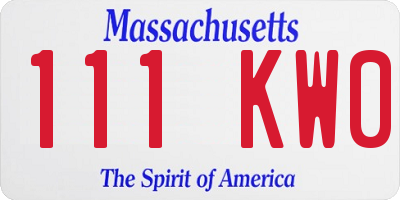 MA license plate 111KW0