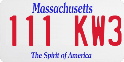 MA license plate 111KW3