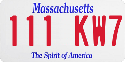 MA license plate 111KW7