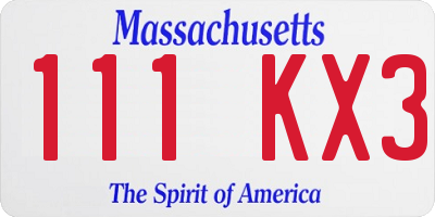 MA license plate 111KX3